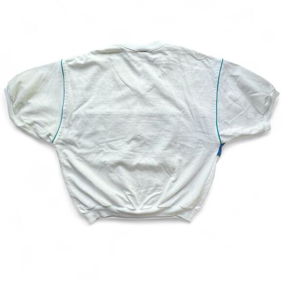 Vintage Jantzen Striped USA Made Short Sleeve V Neck Sweatshirt Pullover White L - Picture 3 of 6